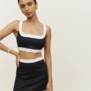 Reformation Black and White Colorblock Top & Mini Skirt Set